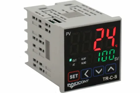 INNOCONT Температурный контроллер, 2 дисплея, 4 разряда, 48x48x60 мм, 2 аварийных выхода, 110-220VAC, выход: 4-20 мА + твердотельное реле TR-C-S