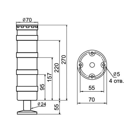 Светосигнальная колонна INNOCONT TL70B-220-RGY-55