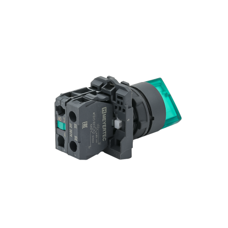 Переключатель  на 2 положения с фиксацией и подсветкой,  зеленый, 1NO, 24V AC/DC, IP65, пластик