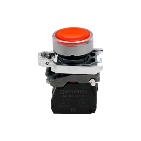Кнопка красная с подсветкой, 1NС, 220V AC/DC, IP65, металл